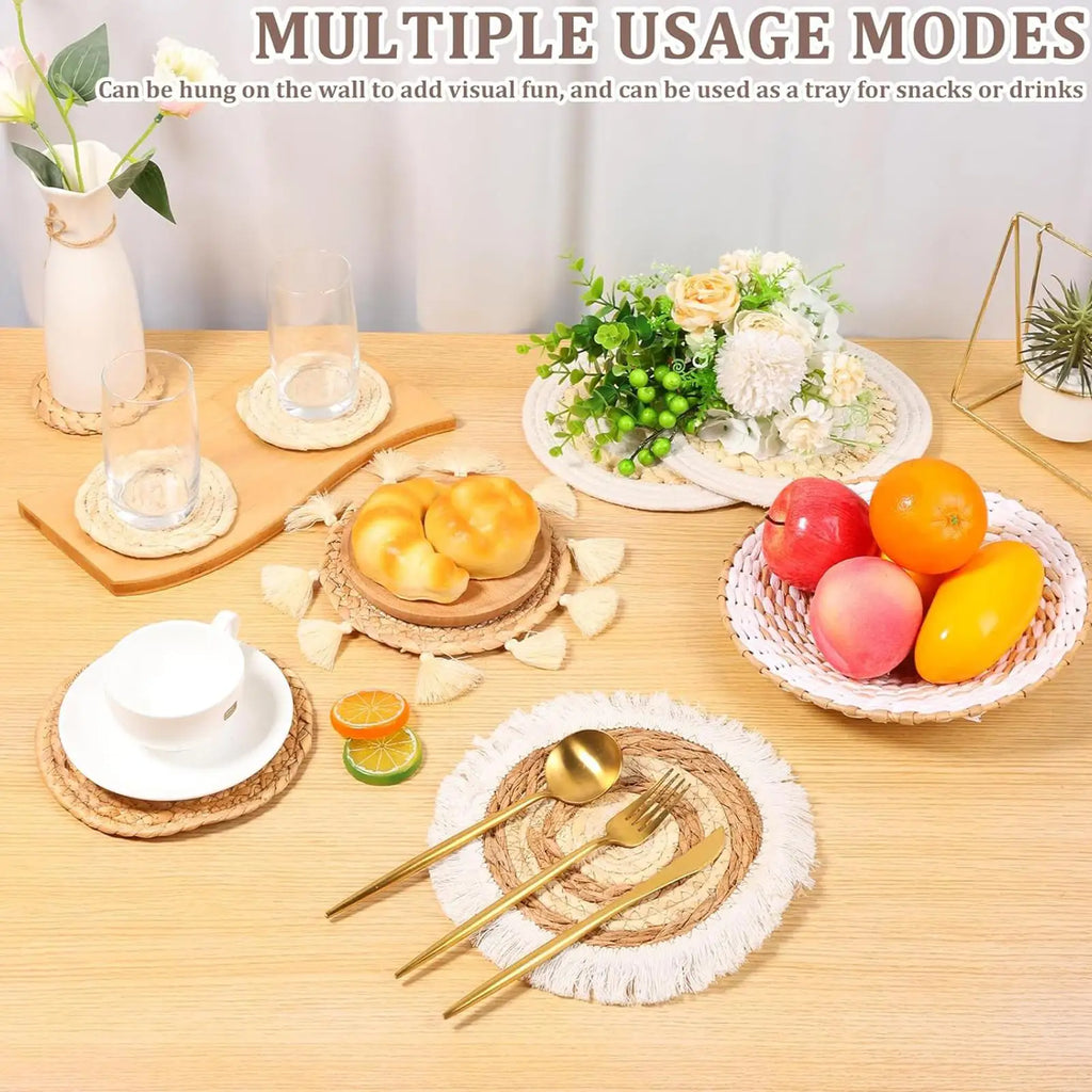 9-Piece Handwoven Boho Farmhouse Woven Wall Decor Set Woven Wall Art Set Qme