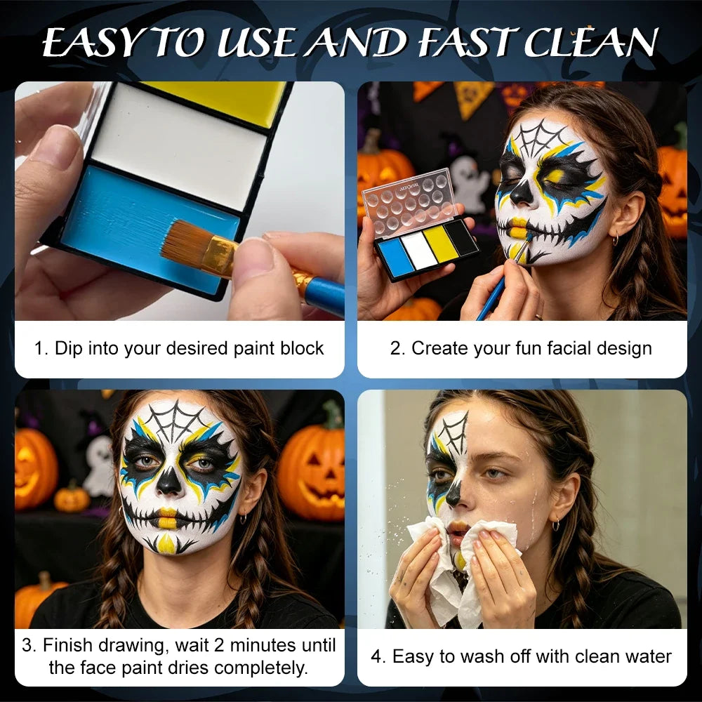 4-Color Oil-Based Face & Body Paint Palette – Waterproof Face & Body Paint Qme