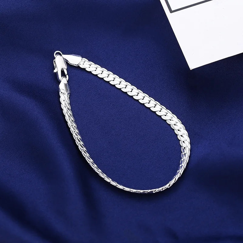 925 Sterling Silver Braided Bracelet for Women & Men Sterling Silver Bracelet Qme Silver 19cm