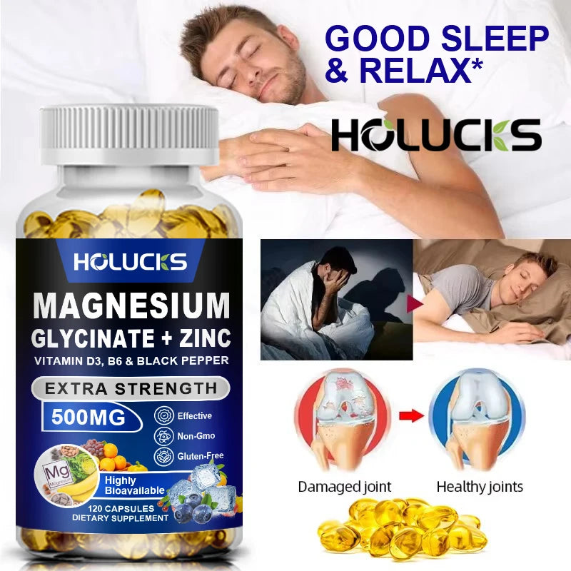 Holucks Magnesium Glycinate + Zinc Capsules with D3 & B6 Mineral Supplement Qst