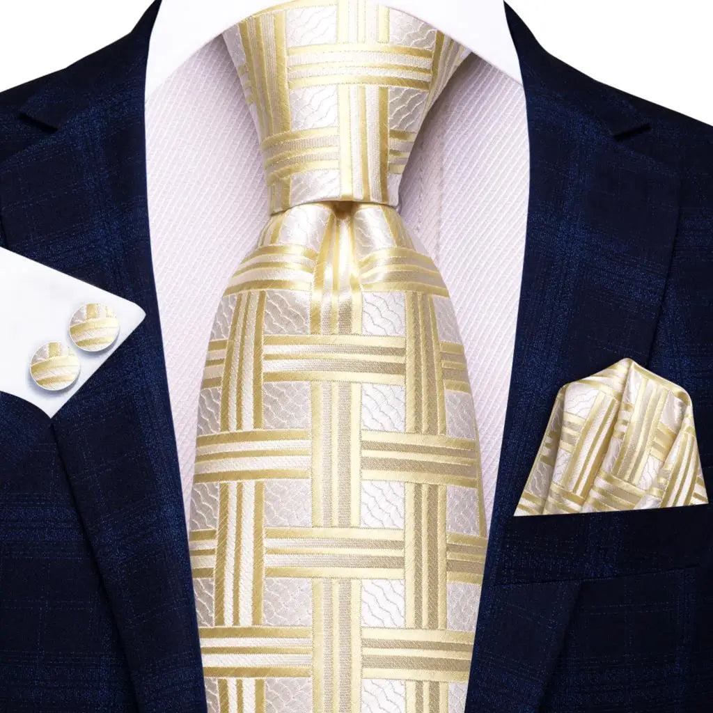 Hi-Tie Men's Silk Necktie Handkerchief & Cufflinks Set Necktie & Cufflinks Set Qme SN-3780