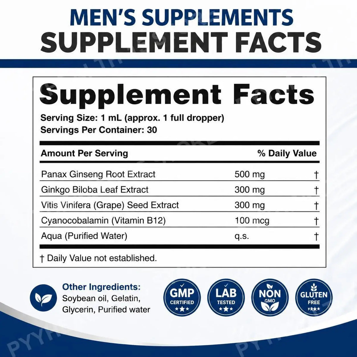 Men's Vitality Drops – Ginseng, Ginkgo, Grape Seed & B12 Herbal Supplement Drops Qst