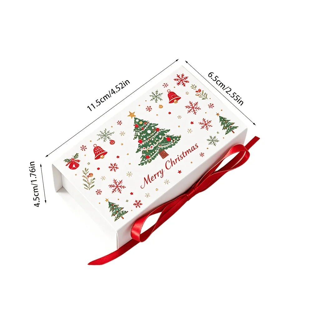 Christmas Gift Boxes with Ribbon – Snowflake & Tree Print, 10pk Christmas Gift Boxes Qme