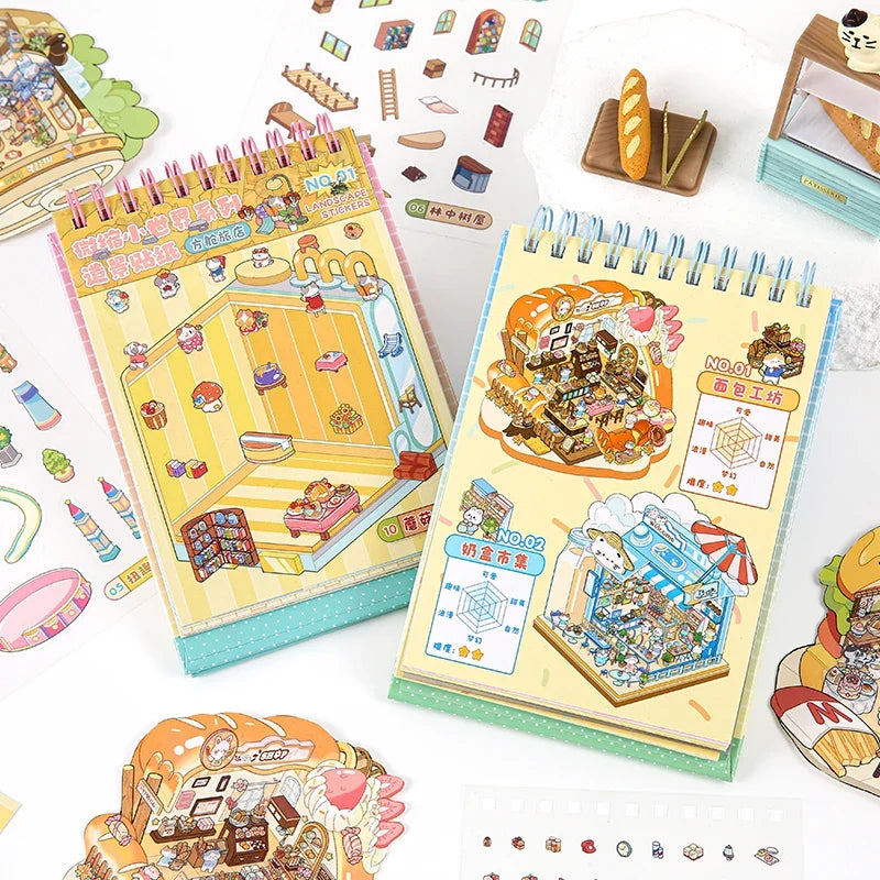 3D Cartoon Landscape DIY Sticker Book – Pocket Festival Scene DIY Sticker Book Qme