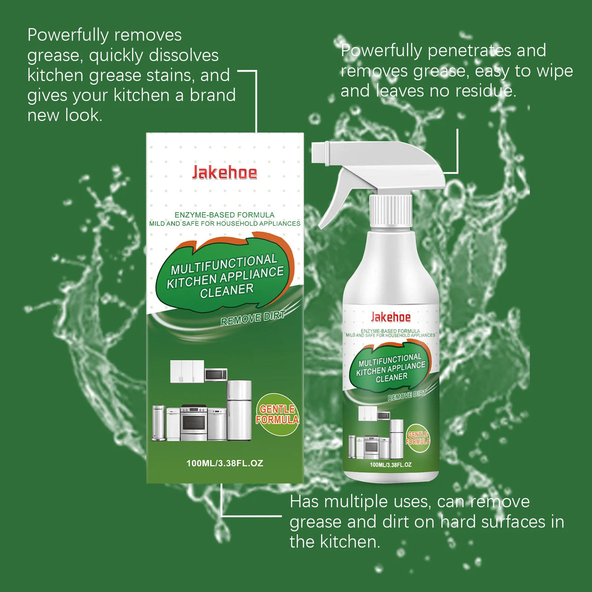 JAKEHOE 100ml Kitchen Degreaser Spray | Cookware Cleaner Kitchen Degreaser Spray Qst