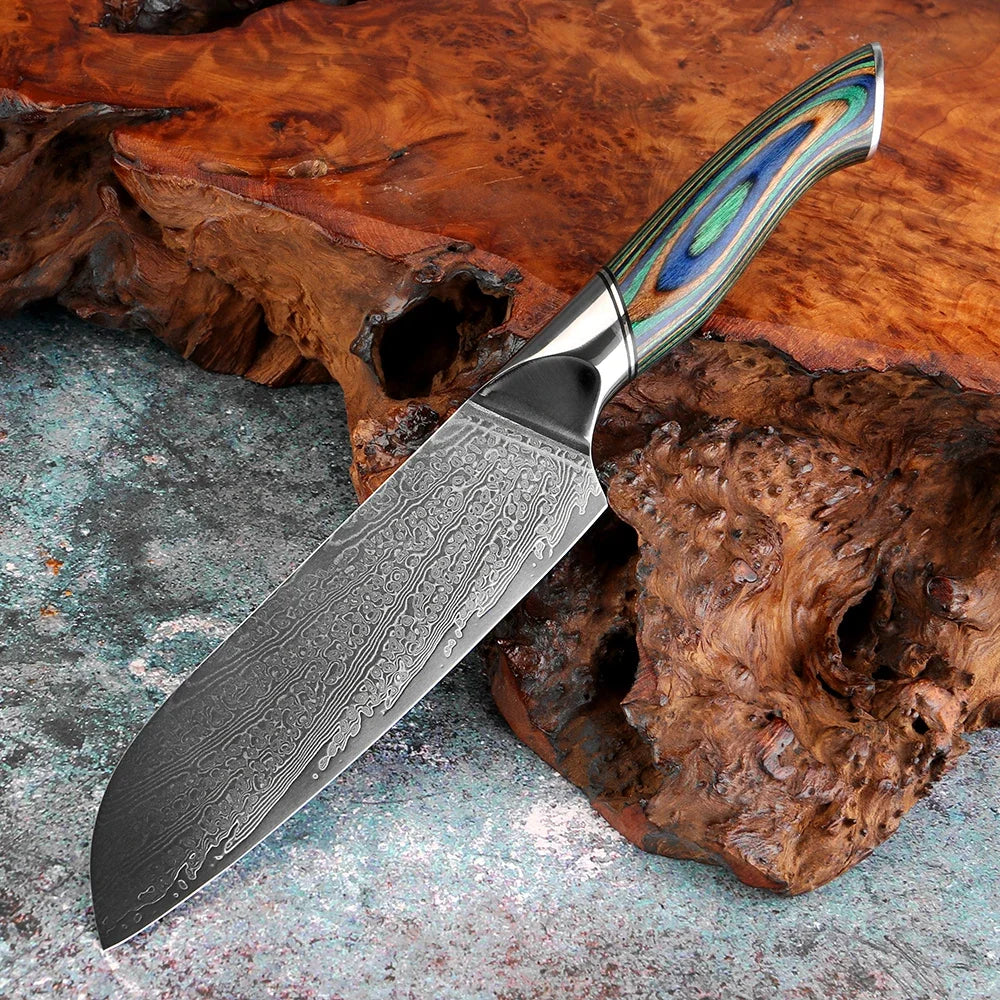 Xituo Damascus Steel Chef Knife Set – Green Wood Handle Chef Knife Set Qst