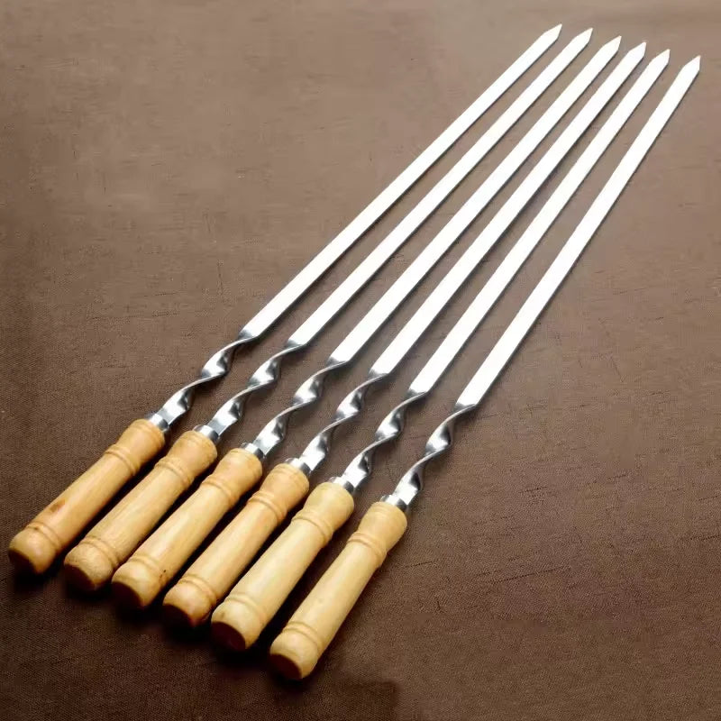 Stainless Steel BBQ Skewers 45/55cm – 6pc Reusable Kebab Forks BBQ Grill Skewers Qst