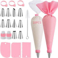 40-Pc Reusable Piping Bags & Stainless Steel Nozzle Tips Set Cake Decorating Set Qme Pink