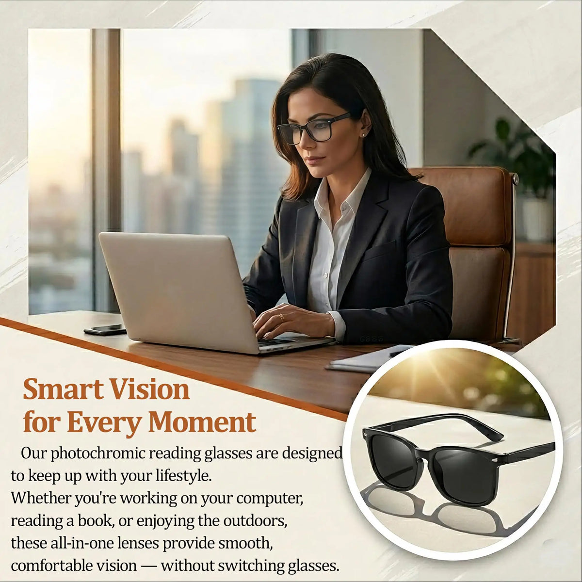 VOPHA L17 Photochromic Reading Glasses – Square Unisex Anti-UV Photochromic Reading Glasses Qst