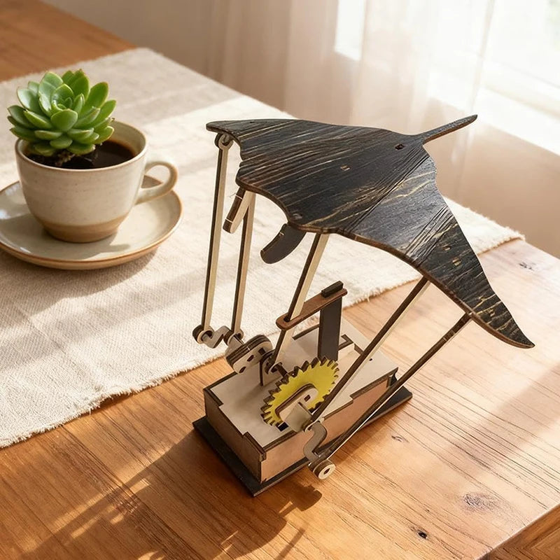 Wooden Electric Manta Ray Automaton – Kinetic Ocean Decor Kinetic Wood Sculpture Qst