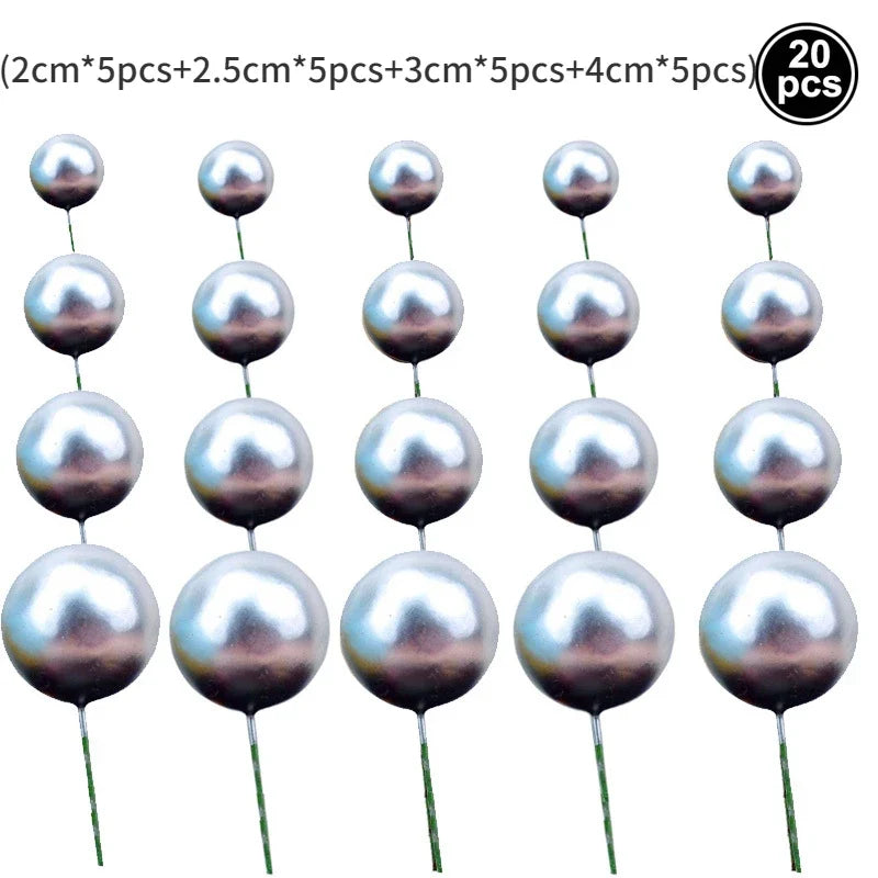 Gold Silver Ball Cake Toppers – DIY Birthday & Wedding Flags Cake Topper Set Qme 20pcs-Silver