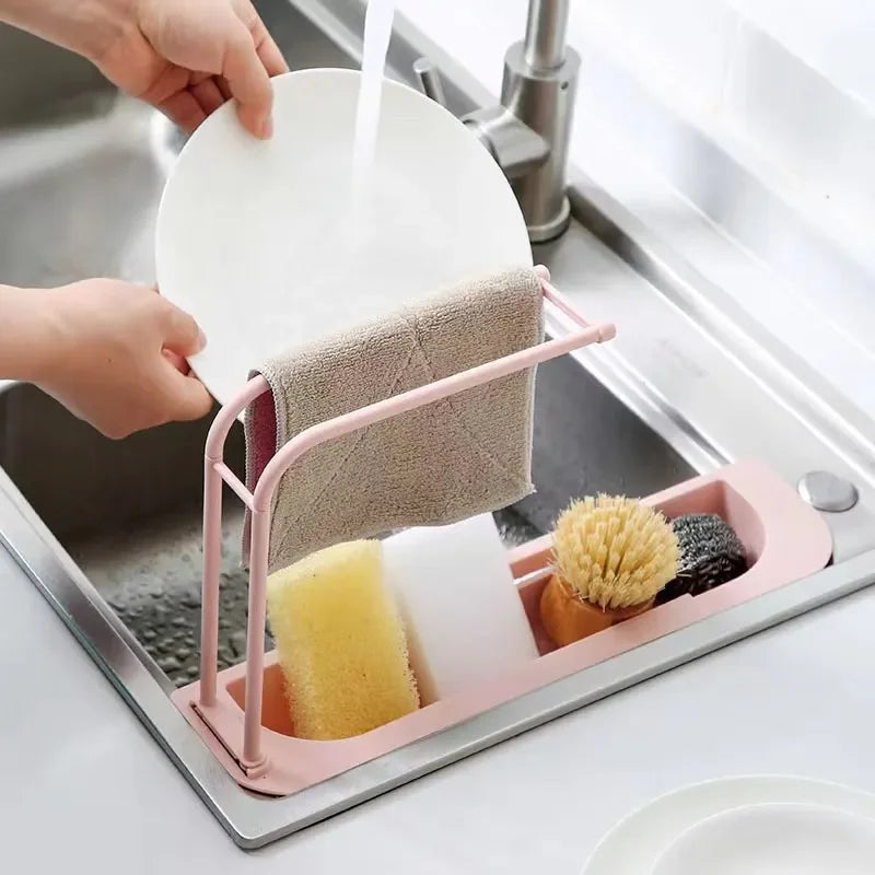 Telescopic Sink Shelf Organizer – Sponge, Soap & Towel Rack Sink Shelf Organizer Qst