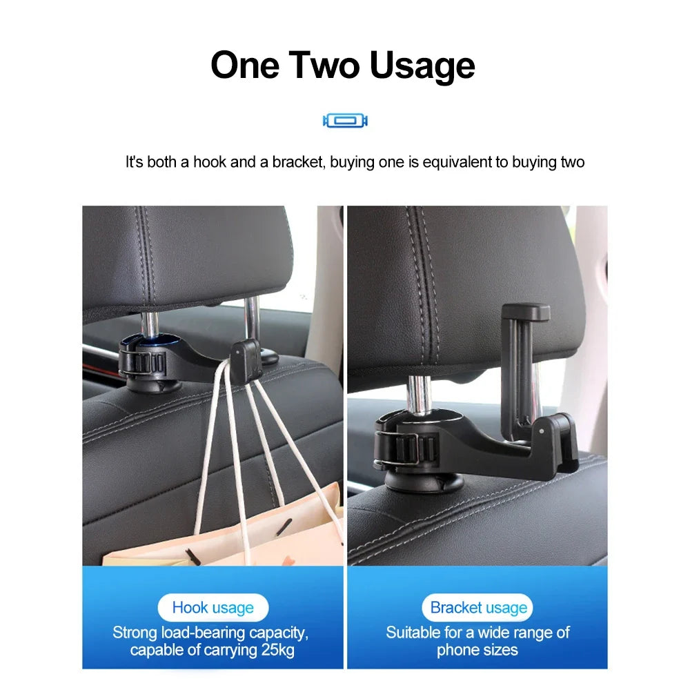 Dual-Use Car Headrest Phone Mount & Storage Hook Car Headrest Organizer Qme