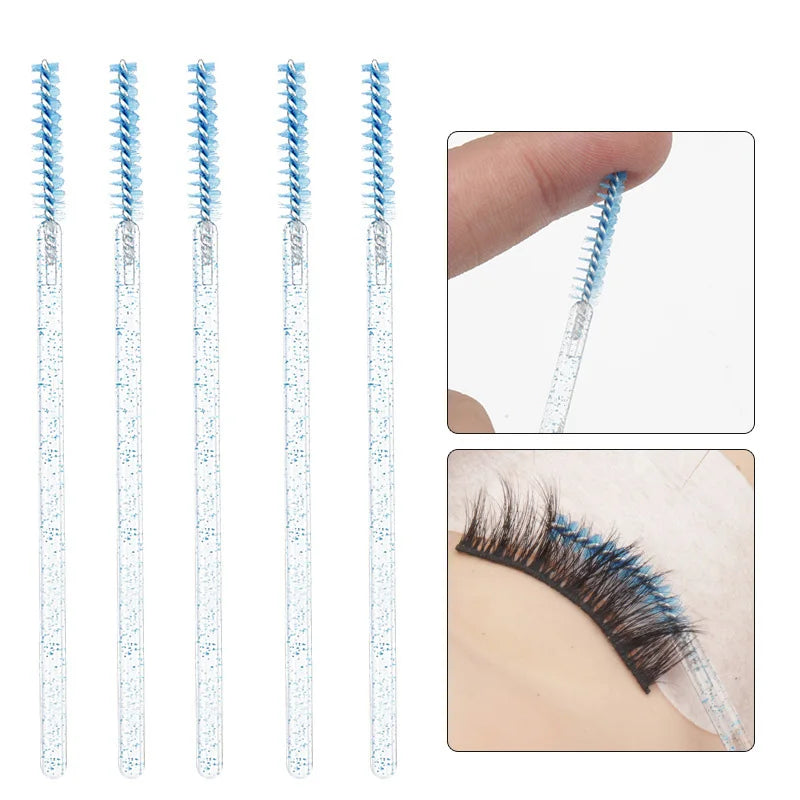 Disposable Spiral Eyelash Brush Crystal Rod Mascara Wand 50 Pcs Mascara Wand Applicator Qme blue 50pc