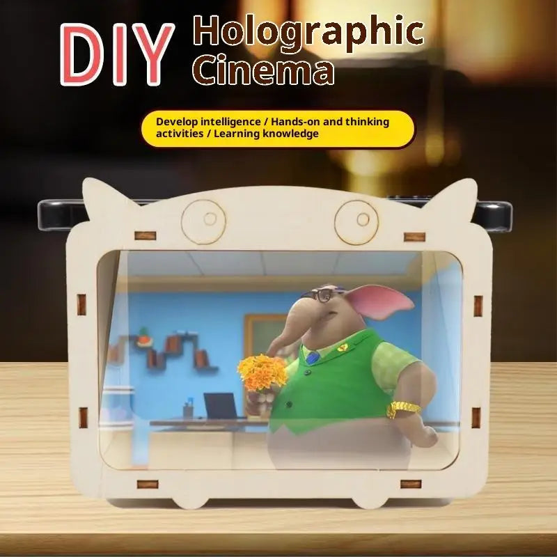 DIY 3D Hologram Projector Kit – Wooden Phone Optical Display DIY Hologram Kit Qme