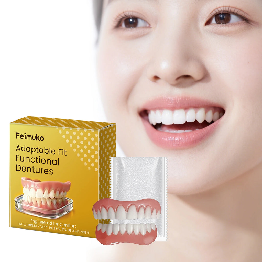 Silicone Fake Teeth Full Set – Realistic Upper & Lower Dentures Cosmetic Denture Set Qst
