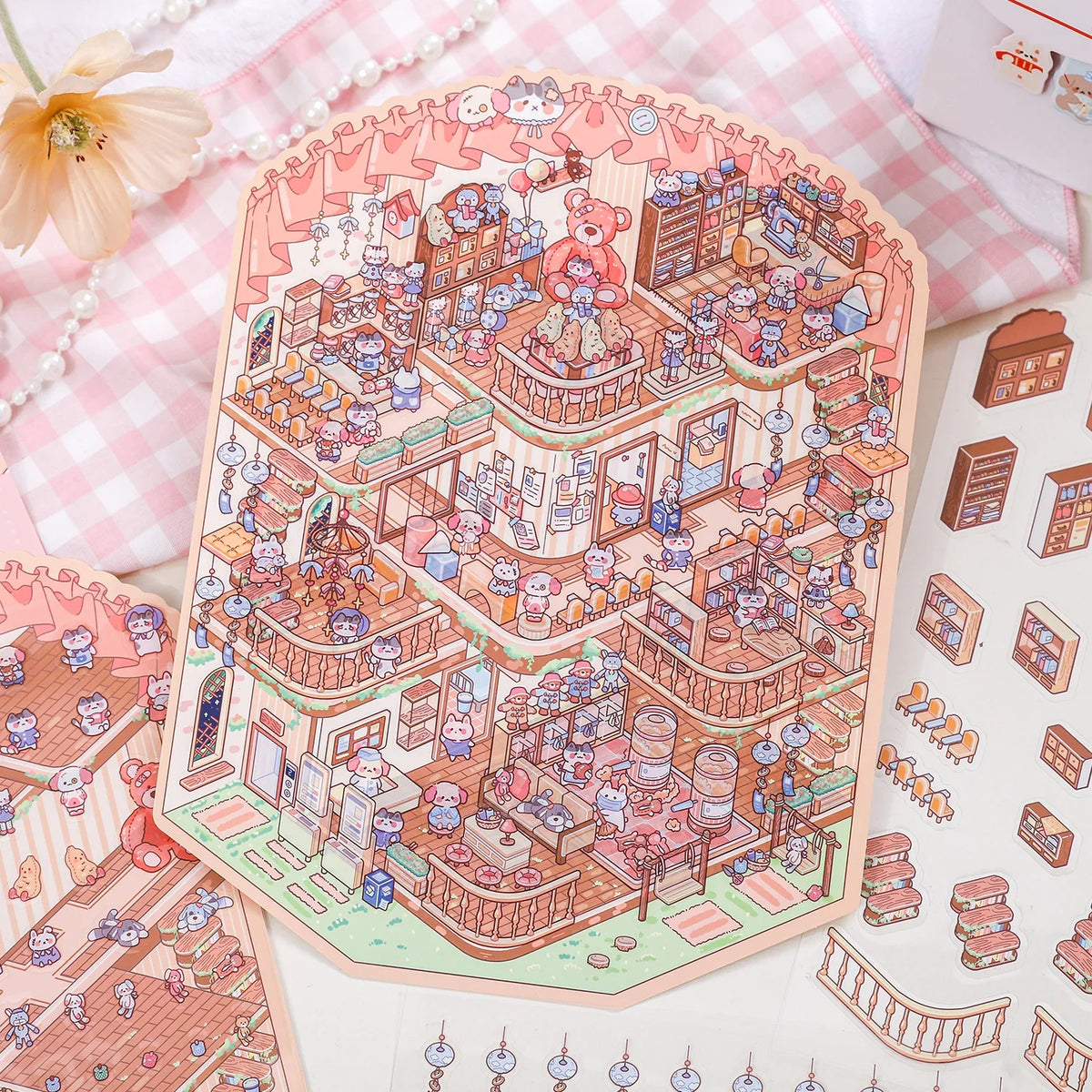 3D Cartoon Castle Town Sticker Scene DIY Scrapbook Toy DIY Sticker Scene Set Qme