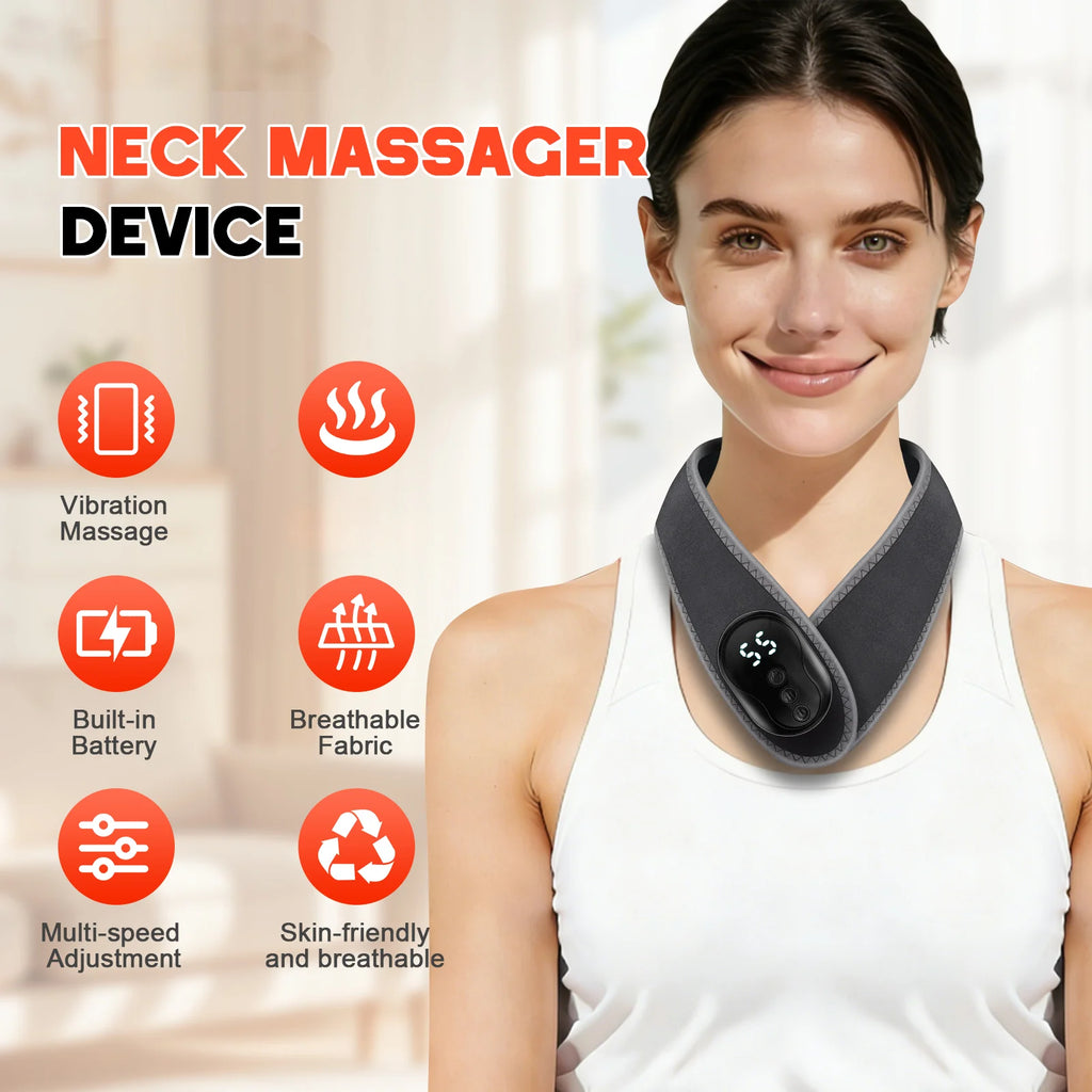 VIMYSHOW 6-in-1 Cordless Neck Massager Wrap | 3-Level Vibration Neck Massager Wrap Qst