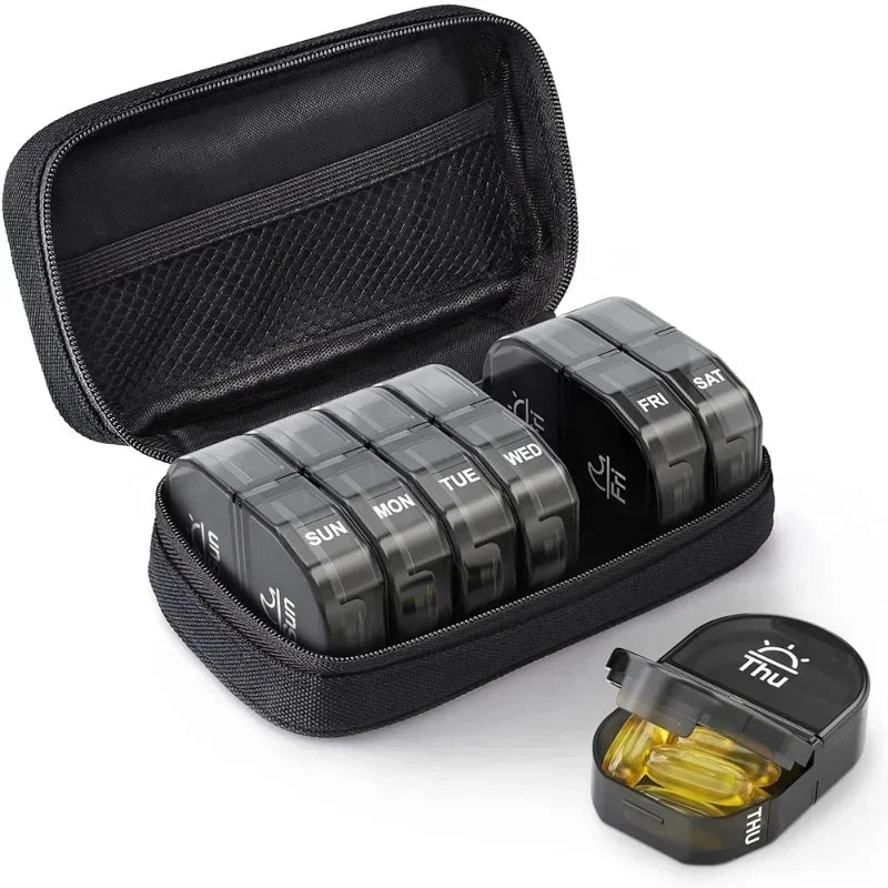 Weekly Pill Organizer 7-Day 2x Daily – 14 Compartment Travel Case Pill Organizer Case Qst