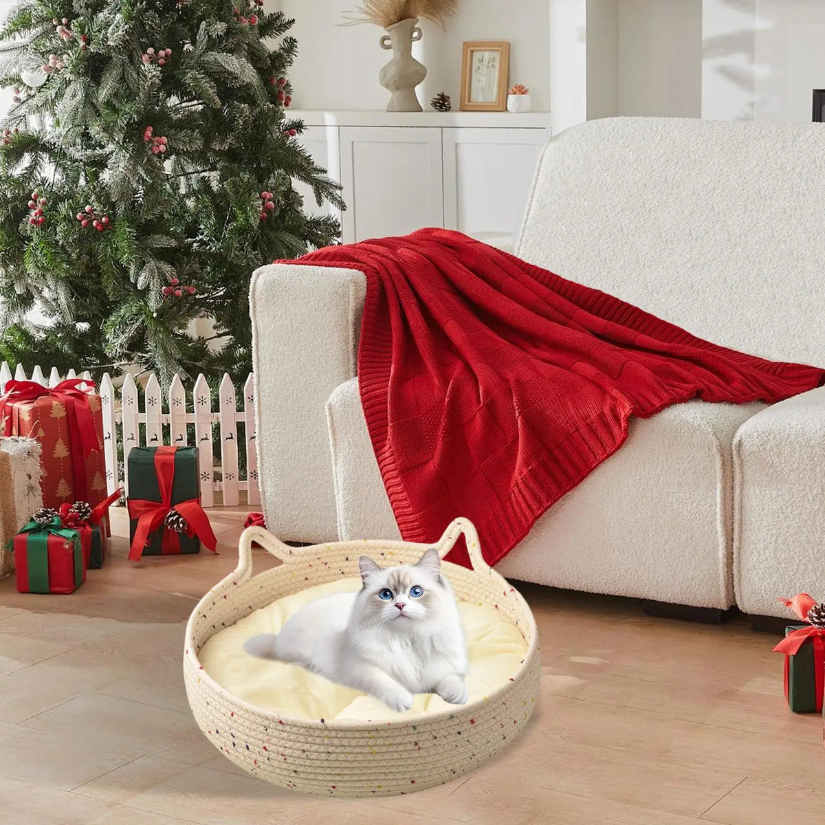Round Cotton Rope Cat Bed – Cozy Nest Cushion for Cats Cat Nest Bed Qme