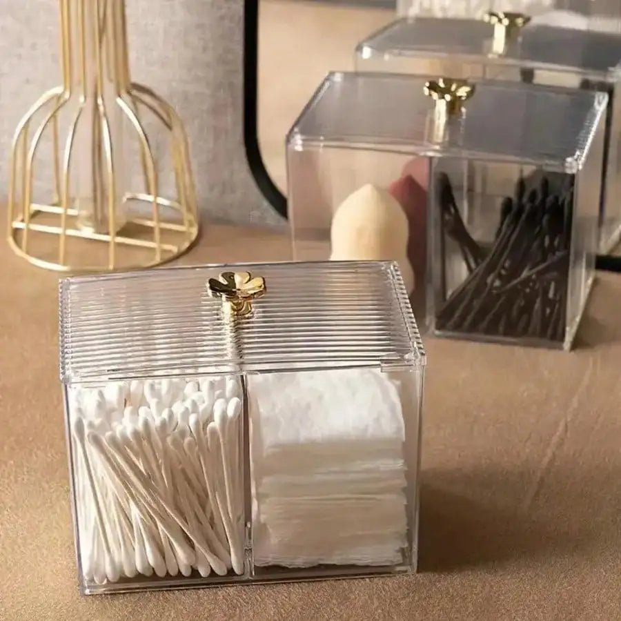 Clear Makeup Cotton Pad Organizer Box | Vanity Storage Vanity Organizer Box Qme
