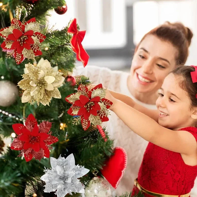 Glitter Christmas Flower Tree Ornaments – 4 Colors | 2025 Christmas Tree Ornaments Qme
