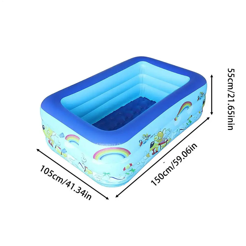 Kids Inflatable Rectangle Pool – Safe Backyard Water Play Inflatable Kids Pool Qme 150x105x55cm