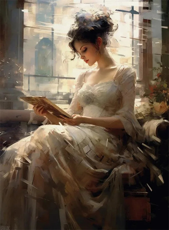 Woman Reading Retro Canvas Print – Lady Portrait Wall Art Décor Canvas Wall Art Qst 2 30x40cm Unframed