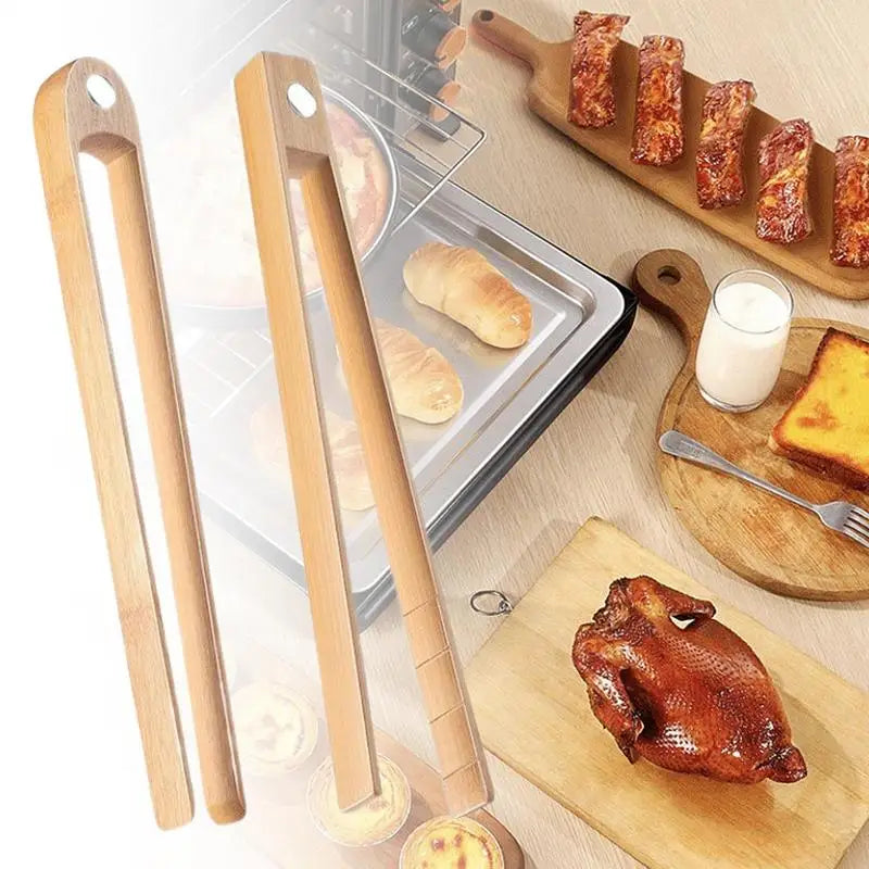 Bamboo Wooden Kitchen Tongs – Toaster, Salad & Food Serving Bamboo Kitchen Tongs Qme