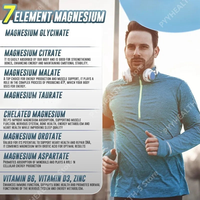 Magnesium 7 Complex – Zinc, D3 & B6 | 60 Capsules Magnesium Supplement Qst