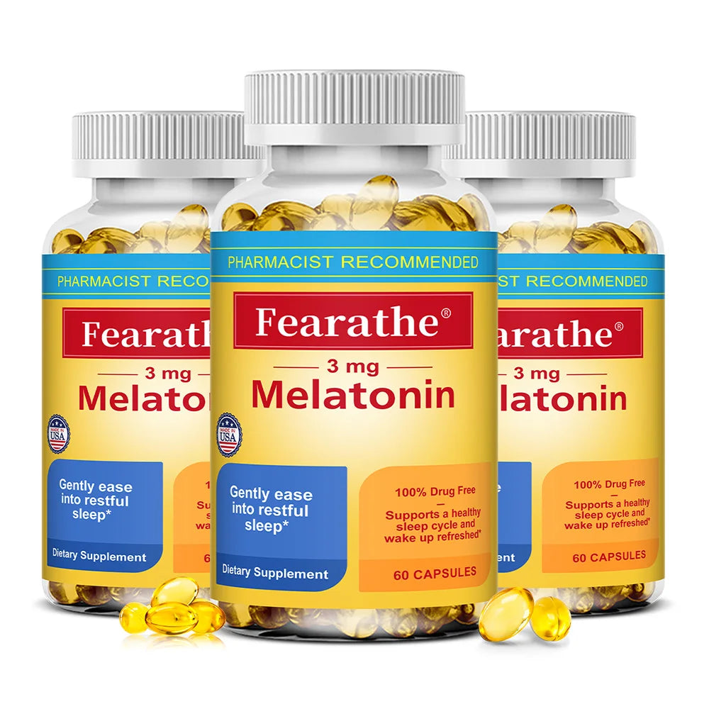 Fearathe Melatonin Capsules 3mg – Sleep Wellness Supplement Sleep Supplement Qst 60 count-3 bottle
