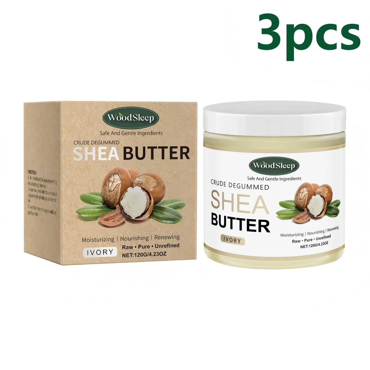 WOODSLEEP Shea Butter Body Cream – Deep Moisturizing 120g Body Butter Cream Qst 3pcs