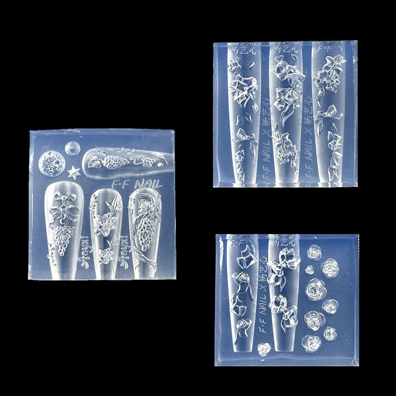 3D Silicone Nail Carving Mold – Floral Butterfly & Bow Art Nail Art Mold Qst