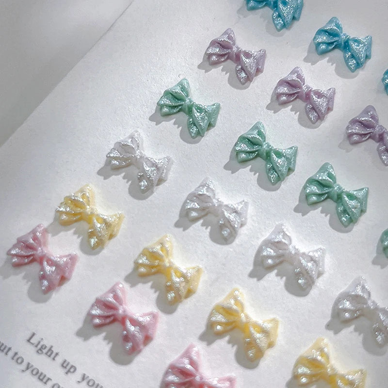 50PCS 3D Bow Nail Art Charms – Kawaii Pearlescent Resin Decor Nail Art Charms Qst