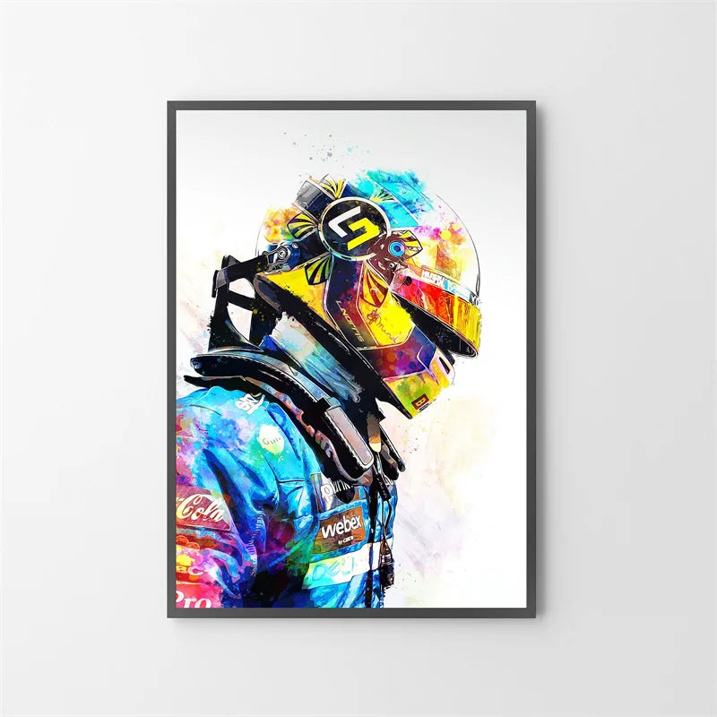 Watercolor F1 Racing Driver Helmet Canvas Print Wall Art