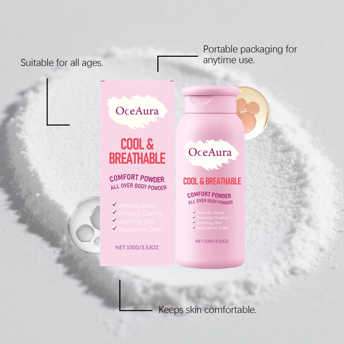 OceAura Dry Body Powder 100g – Smooth, Fresh & Non-Sticky Body Powder Qst