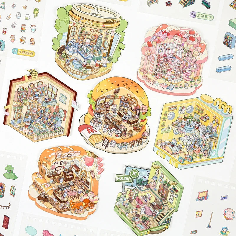 3D Cartoon Landscape DIY Sticker Book – Pocket Festival Scene DIY Sticker Book Qme