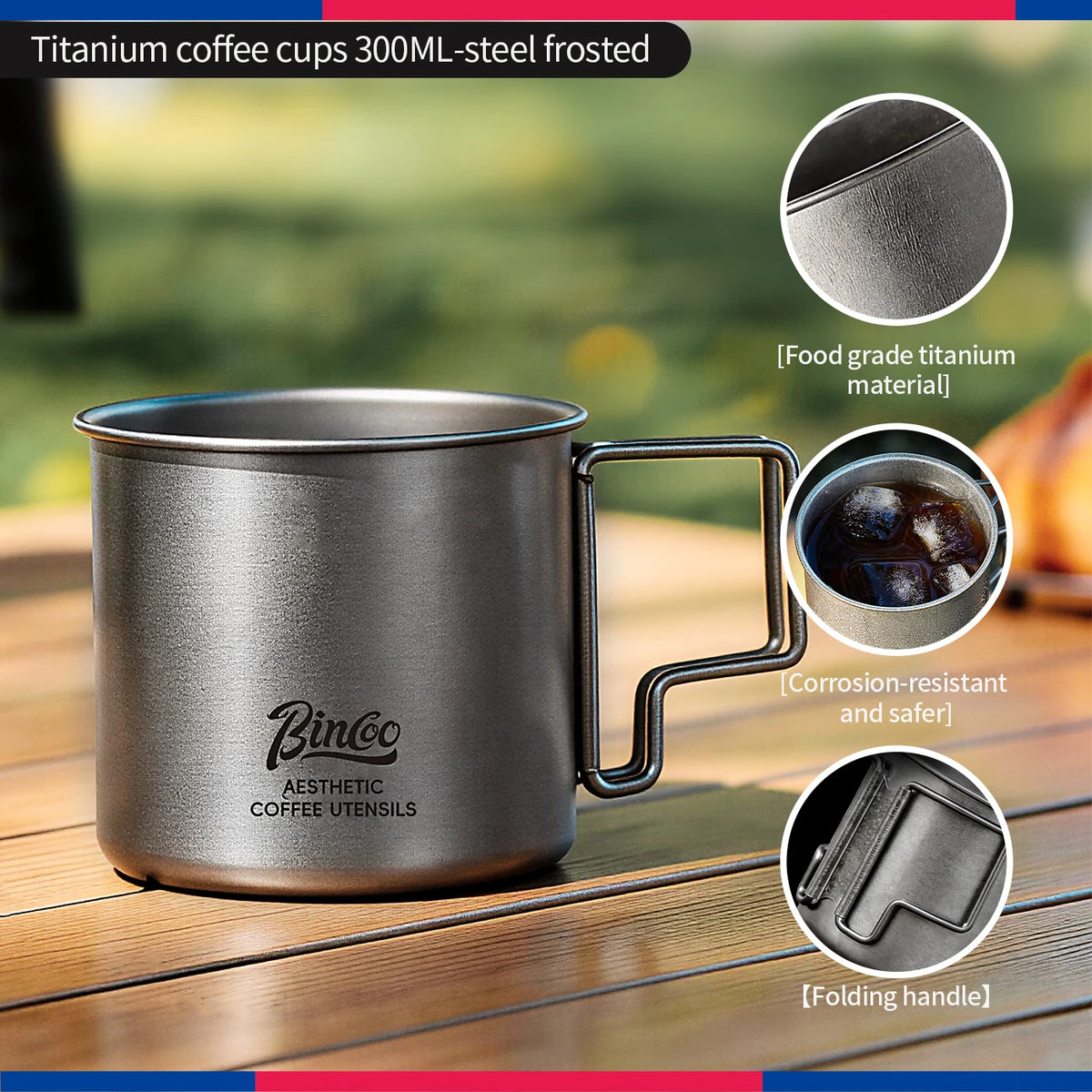 Bincoo Pure Titanium Folding Handle Mug – Camping Coffee Cup Titanium Camping Mug Qst B-1pc