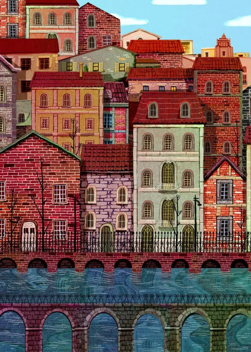 Colorful City Landscape Nordic Canvas Wall Art Print | No Frame Canvas Wall Art Qst C 30X40cm No Framed