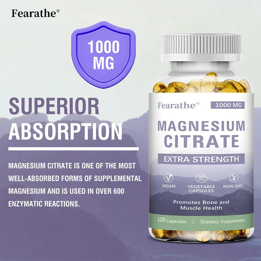 Magnesium Citrate 1000mg – High Absorption 120 Capsules Mineral Supplement Qst