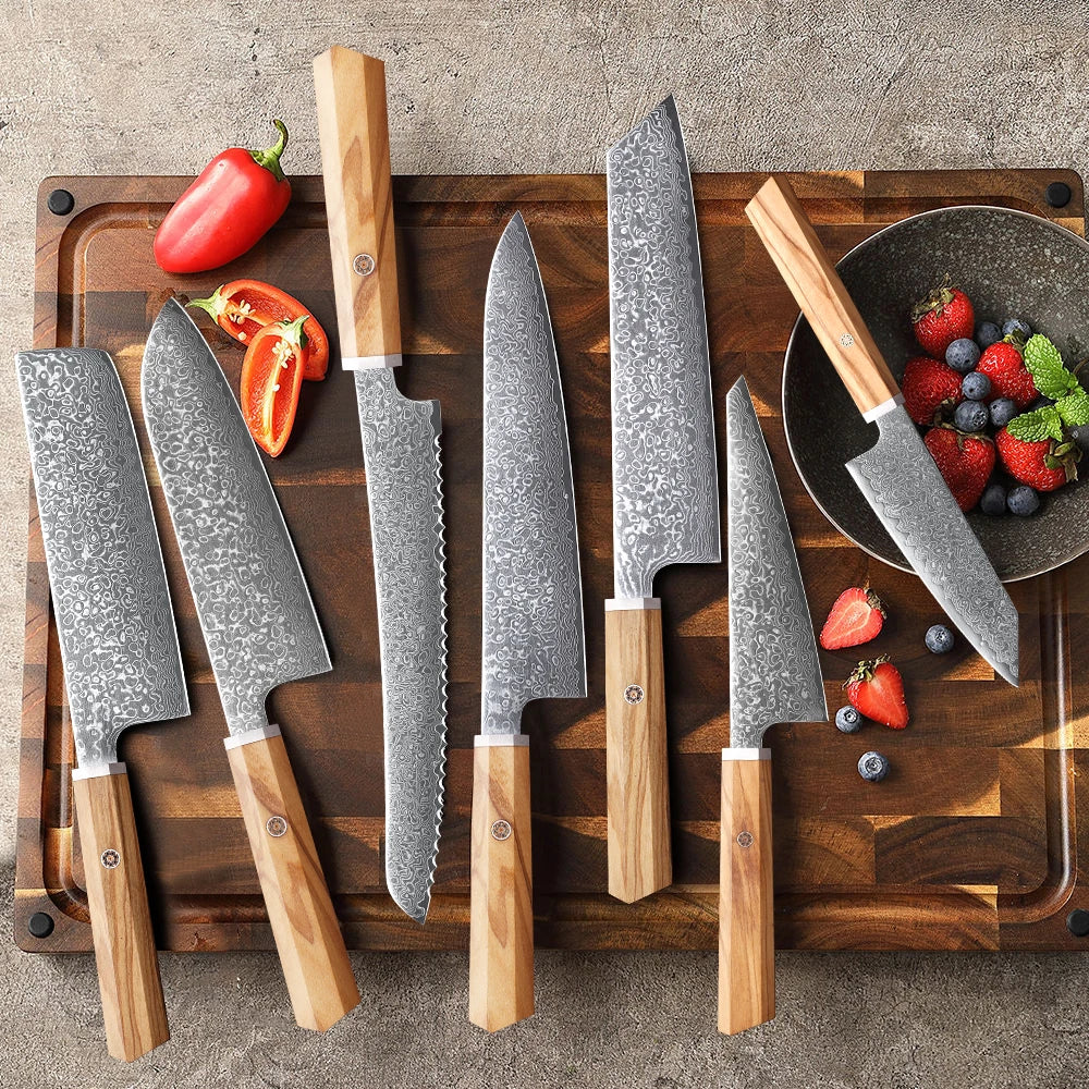 SHENGSHARP 67-Layer Damascus Steel Kitchen Knife Set 1–7 Pcs Damascus Kitchen Knife Set Qst