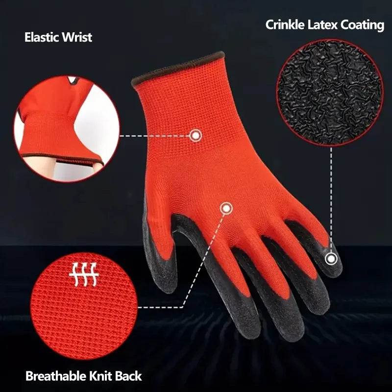 12-Pack Latex Rubber Work Gloves – Anti-Slip & Waterproof Work Gloves Qme