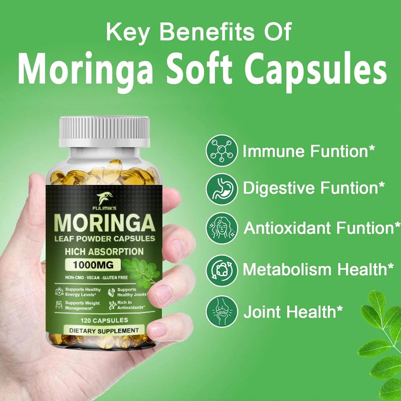 Pure Moringa Leaf Powder Capsules – Non-GMO Superfood Supplement Herbal Supplement Qst