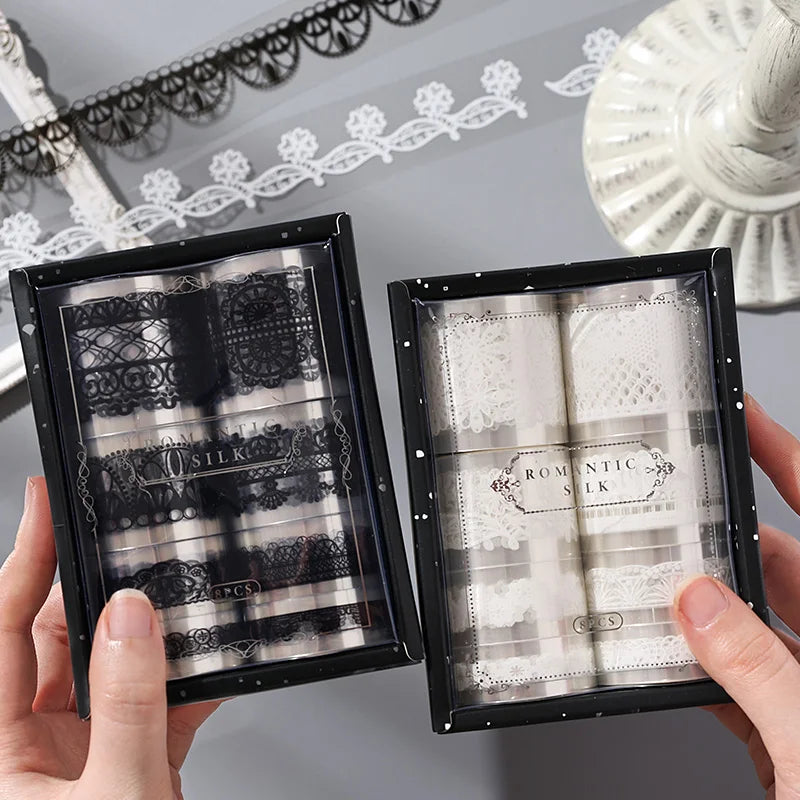 4 Rolls Black & White Lace Washi Tape Set – Scrapbooking DIY Decorative Washi Tape Qme