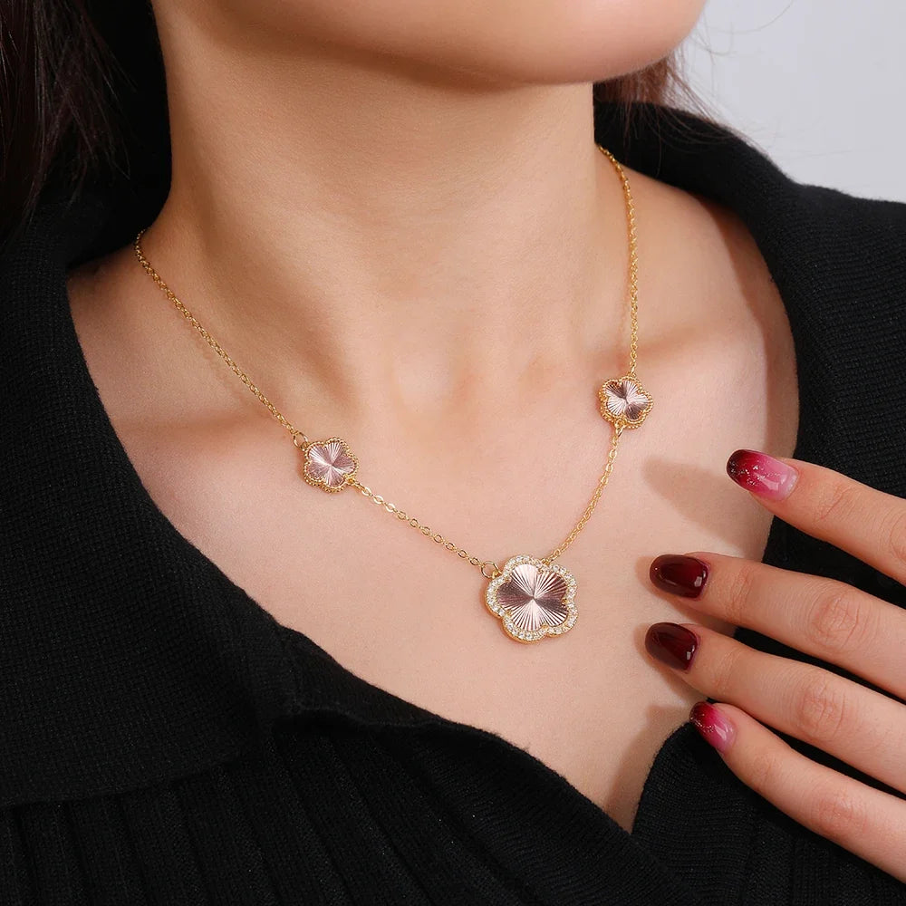 18K Gold Plated Five-Leaf Clover Necklace | Women's Gift Pendant Necklace Qme