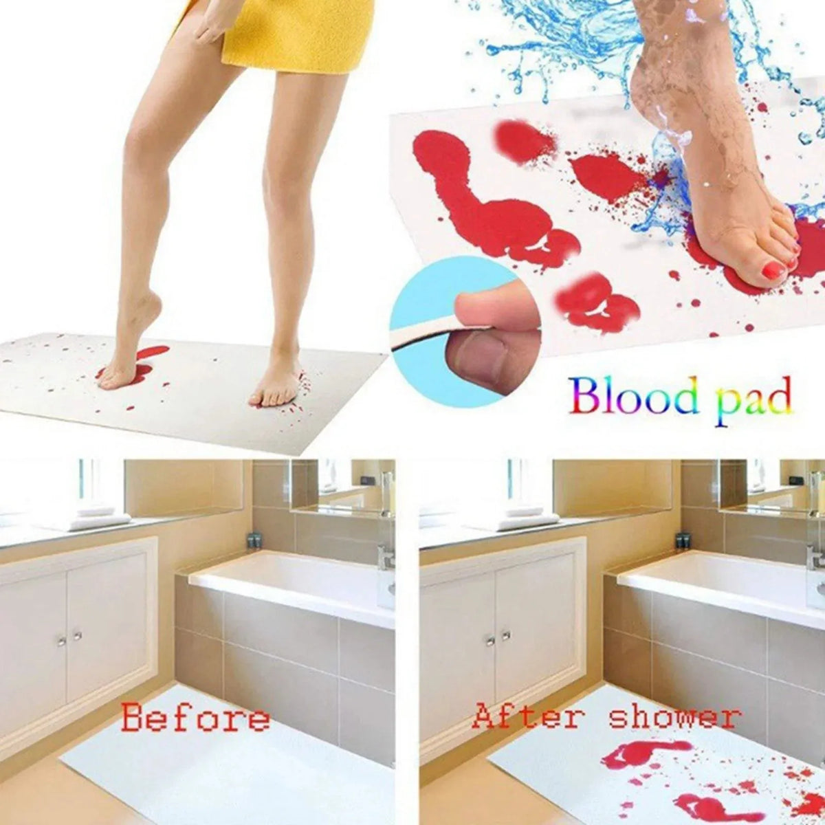 Color-Changing Bath Mat Turns Red When Wet | Novelty Gift Novelty Bath Mat Qme