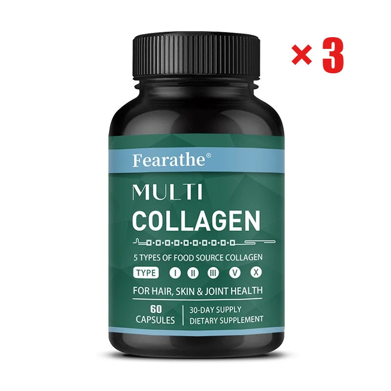VITALXTRA Multi Collagen Capsules – 5 Types I II III V X Collagen Supplement Qst 60 count-3 bottle