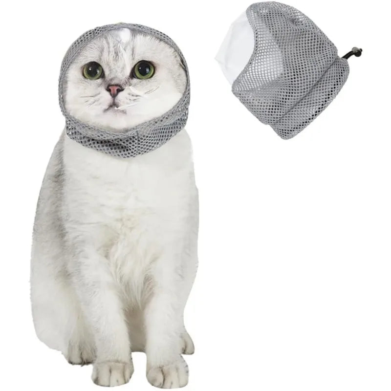 Breathable Mesh Cat Muzzle – Anti-Bite & Anti-Lick Mask Cat Grooming Muzzle Qme GRAY M