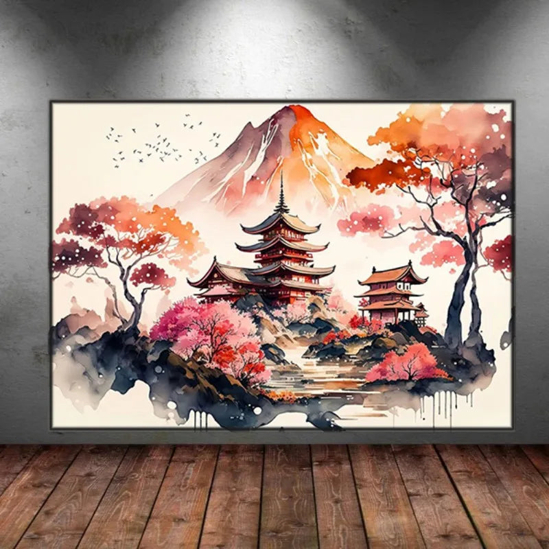 Japanese Landscape Canvas Wall Art Print – Frameless Poster Canvas Wall Art Qst