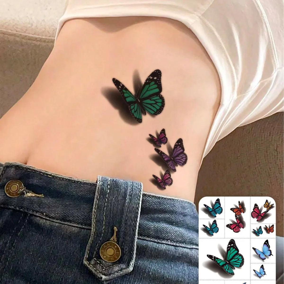 3D Gradient Butterfly Temporary Tattoo Stickers – Realistic Body Art Temporary Tattoo Stickers Qme